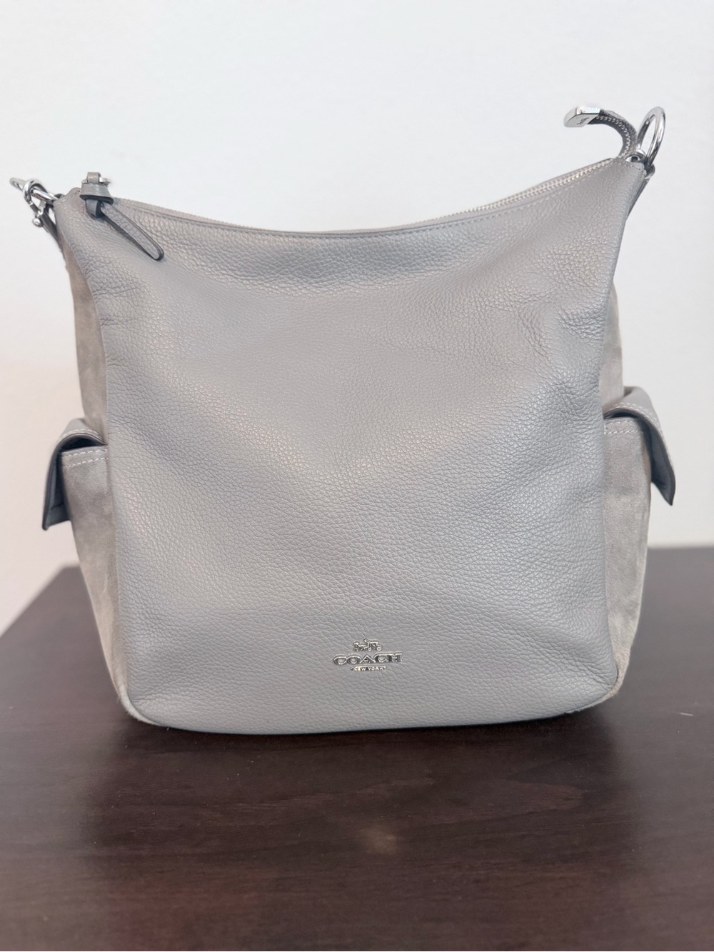 Coach Pennie Pebbled Leather & Suede Shoulder Bag Light Gray Style F2181-C1522
